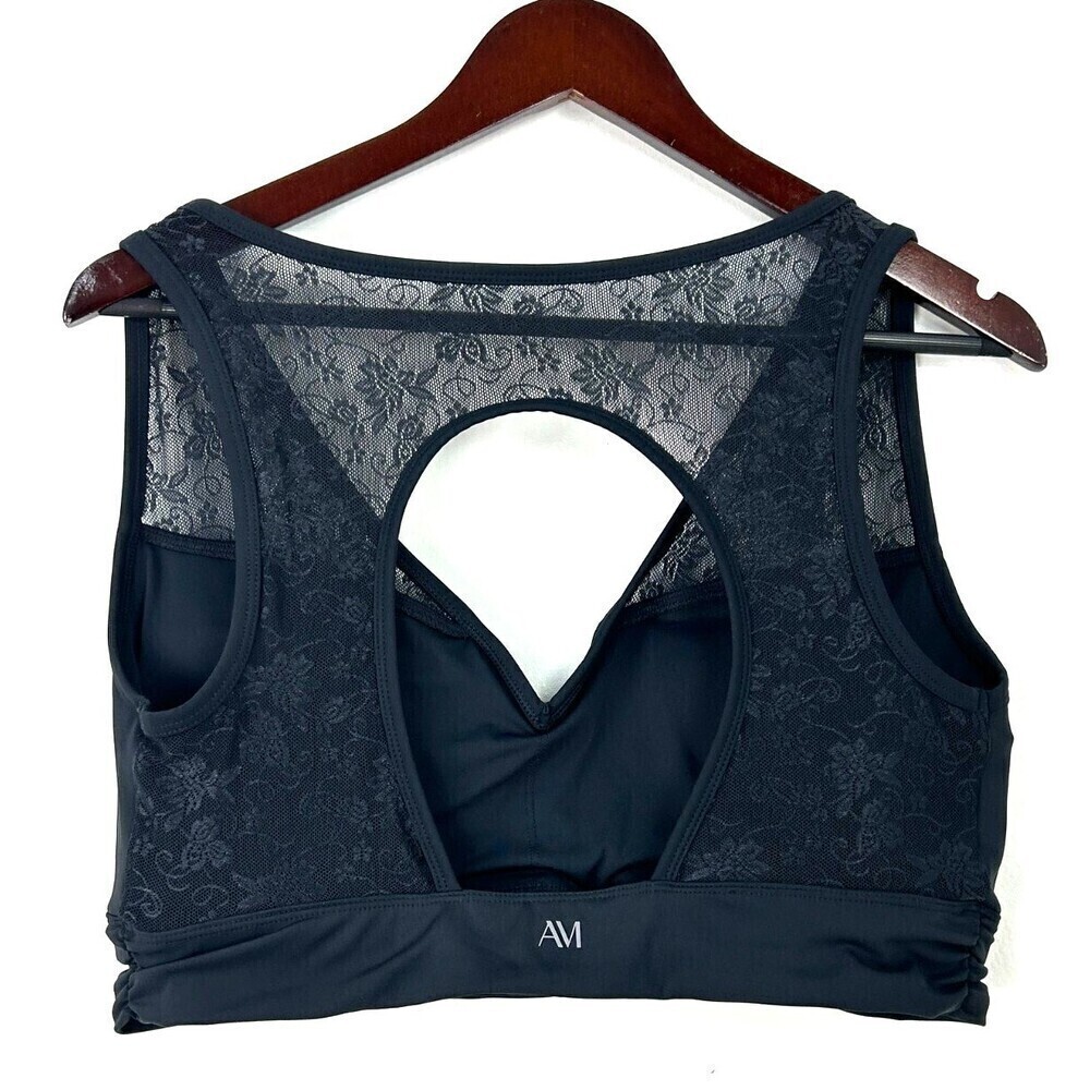 Adore Me Women Evelin Contour Black Sports Bra 1X Lace Floral Trim Racerback R2 - Picture 7 of 11